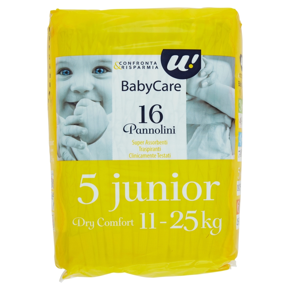 16 PANNOLINI BABY CARE JUNIOR DRY COMFORT 11-25 KG U! Confronta & Risparmia